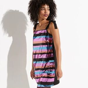K/lab Striped Sequin Mini Dress with tie straps sz XL Disco party